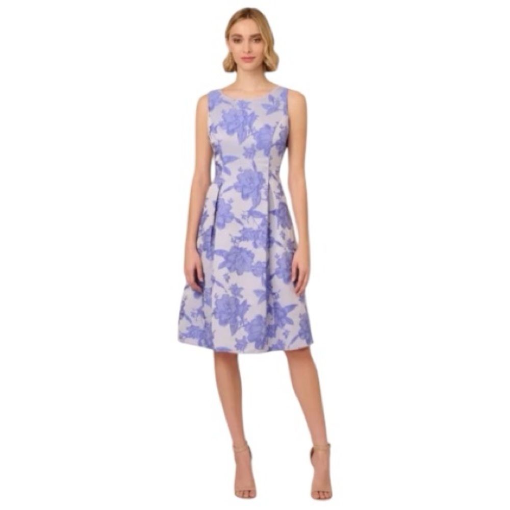 Adrianna Papell Blue Floral Faux Pearl Sleeveless Dress Size 2 In Pericruise